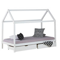 HAUSBETT mit Matratze mit Stauraum 90/200 cm Weiß - Weiß, Holz (206/160/98cm) - Homestyle4u
