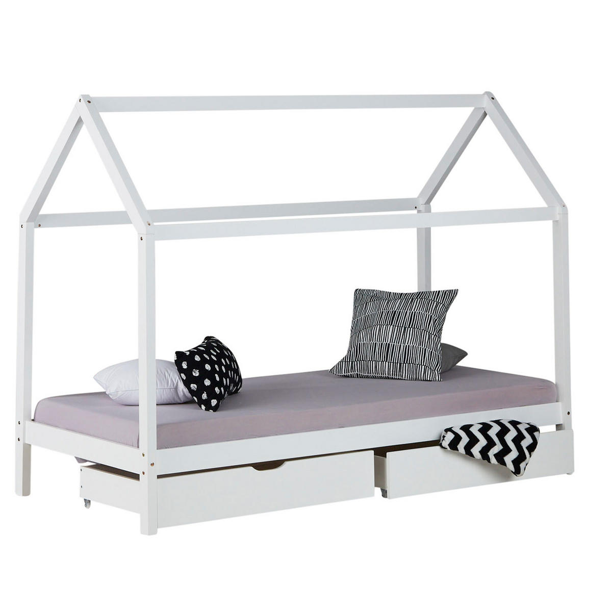 HAUSBETT mit Matratze mit Stauraum 90/200 cm Weiß - Weiß, Holz (206/160/98cm) - Homestyle4u