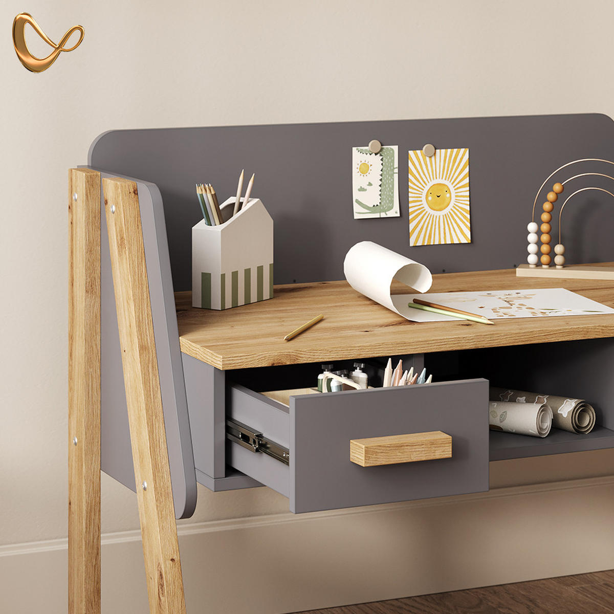 SCHREIBTISCH Mailo Cashmere/Artisan 97 x 80 cm - Kaschmir/Eiche Artisan, Holzwerkstoff (51/97/80cm) - Livinity®