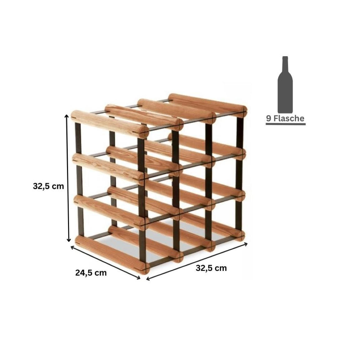 WEINREGAL Vinotega Mod Metal 32,5x32,5x24,5 cm 3x3 Flaschen Massives Kiefernholz Braun Geölt - Braun, Holz (32.5/32.5/24.5cm) - PROREGAL