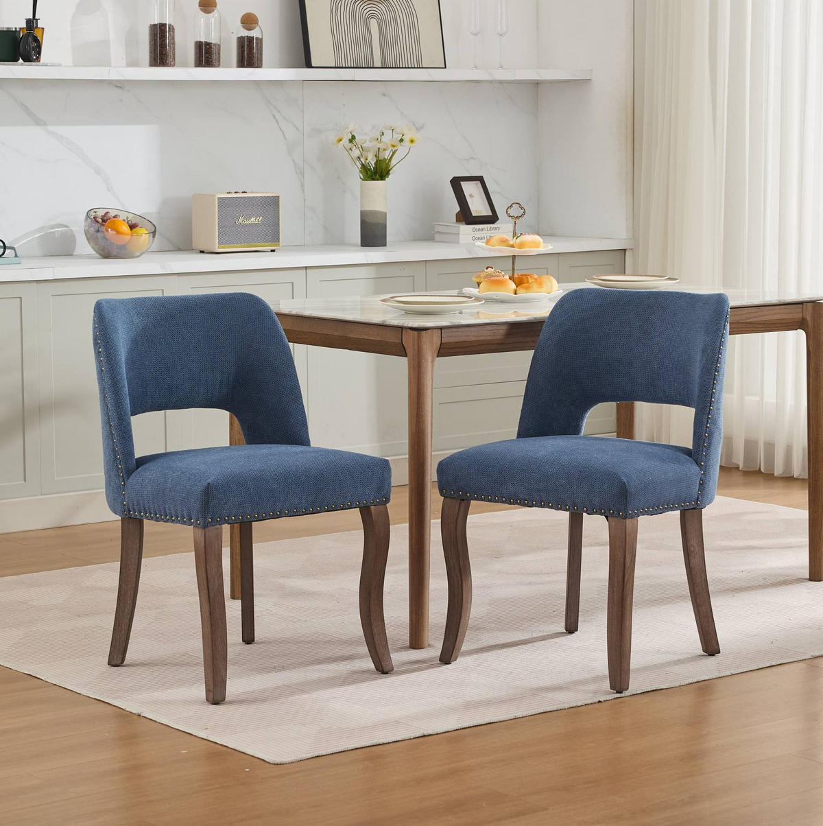 ESSZIMMERSTUHL mit Polsterung Chenille Blau - Blau, Holz (51/82.5/58cm) - Meubliv
