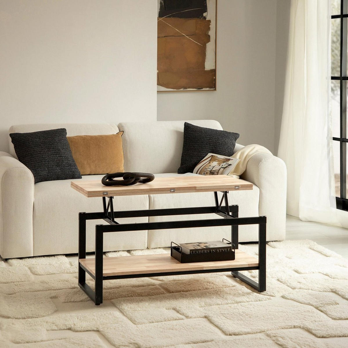 COUCHTISCH HOCHKLAPPBARER Alvi Schwarz 100 cm x 49 - 61 cm - Schwarz, Holz (45/100/49cm) - Klast Home