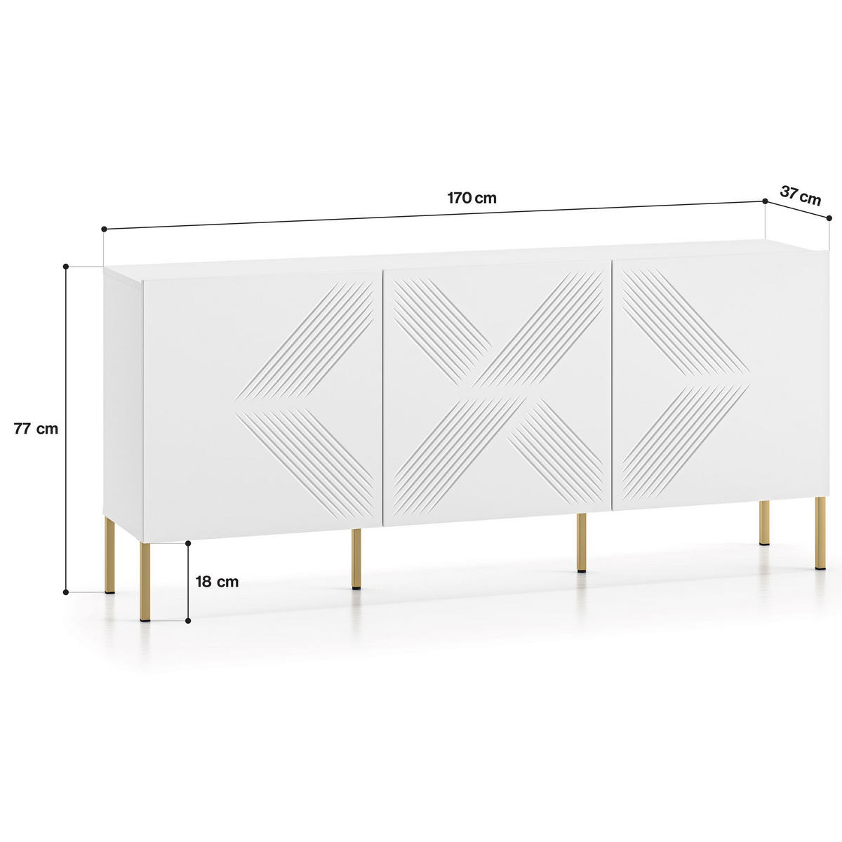 TÜRKOMMODE NEBRO,Weiß - Weiß, Holzwerkstoff (170/77/37cm) - KONSIMO®