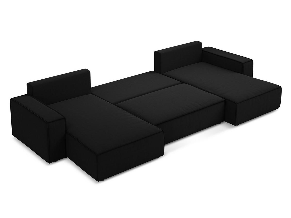 WOHNLANDSCHAFT Samt Stoff Schwarz - Schwarz, Kunststoff/Textil (398/82/185cm) - Makamii