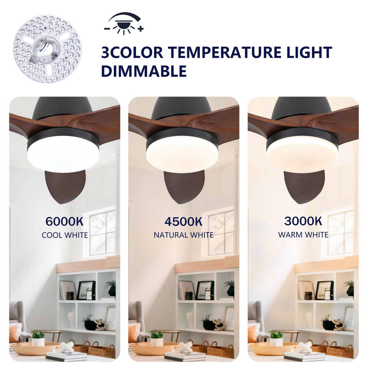 DECKENVENTILATOR DE-16248 36 Zoll mit Holzflügeln & Steuergriff Schwarz - Walnussfarben, Holz (92/92/45cm) - ComfortXL