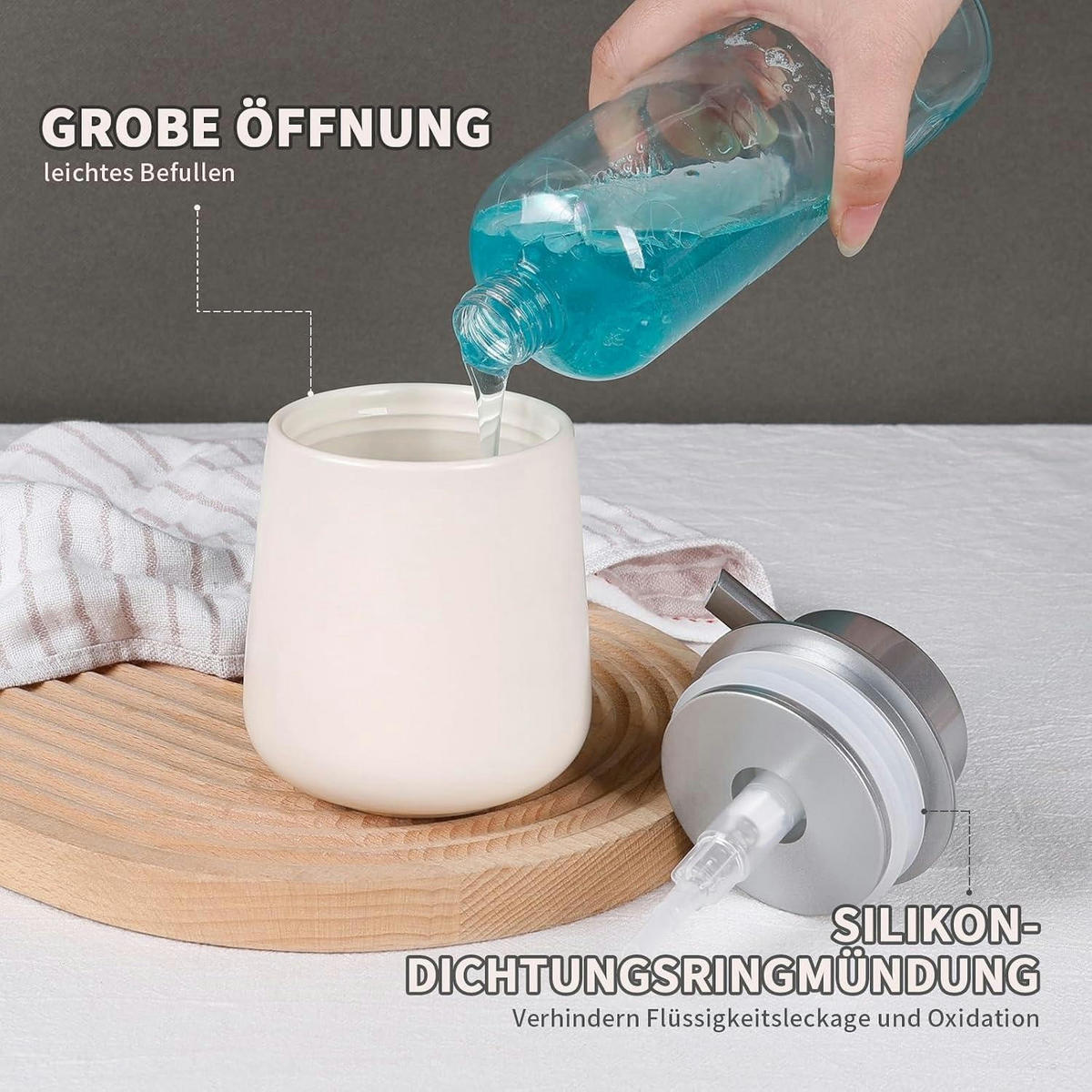 SEIFENSPENDER Beige-silber 350 ml - Beige, Keramik (9/12/9cm)