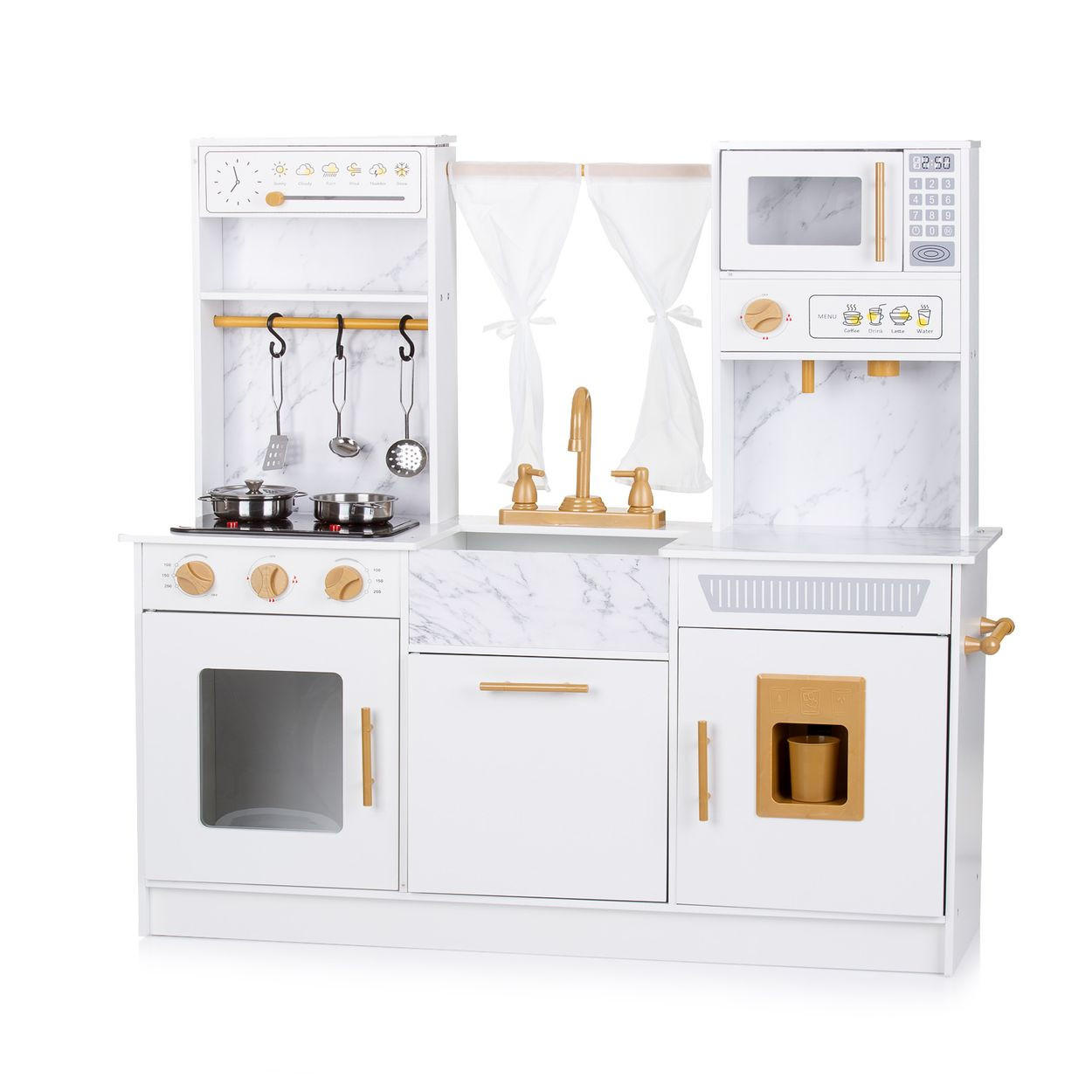 SPIELKÜCHE 94 cm weiß Holz, Licht und Sound, Mikrowelle, Eismaschine, Töpfe, Spüle - Weiß, Holz (94/29/94cm) - Chipolino