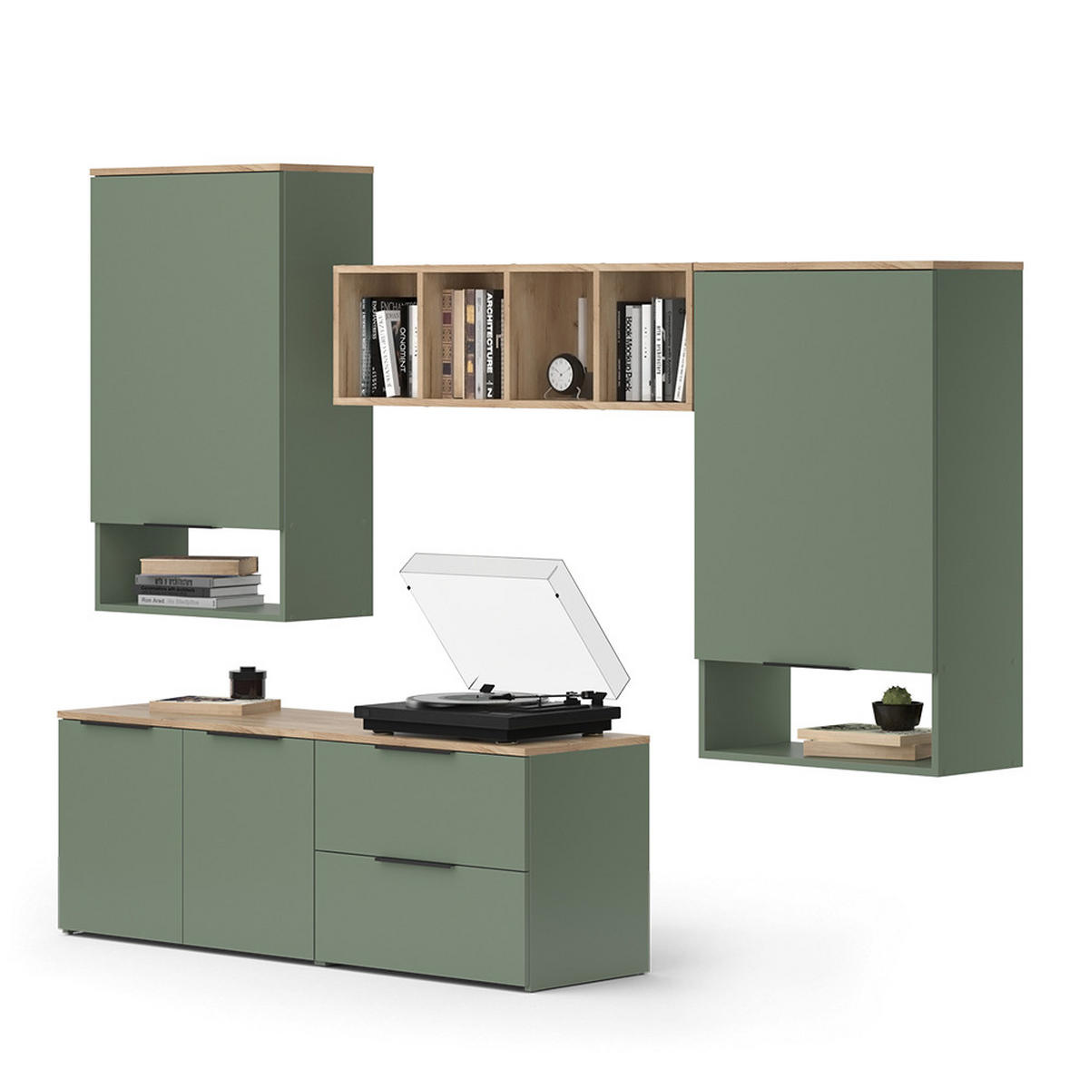 ŽIVÁ STĚNA Wido Zelená - Sonoma dub/zelená barva, kompozitní dřevo (80/50/40cm) - Vicco