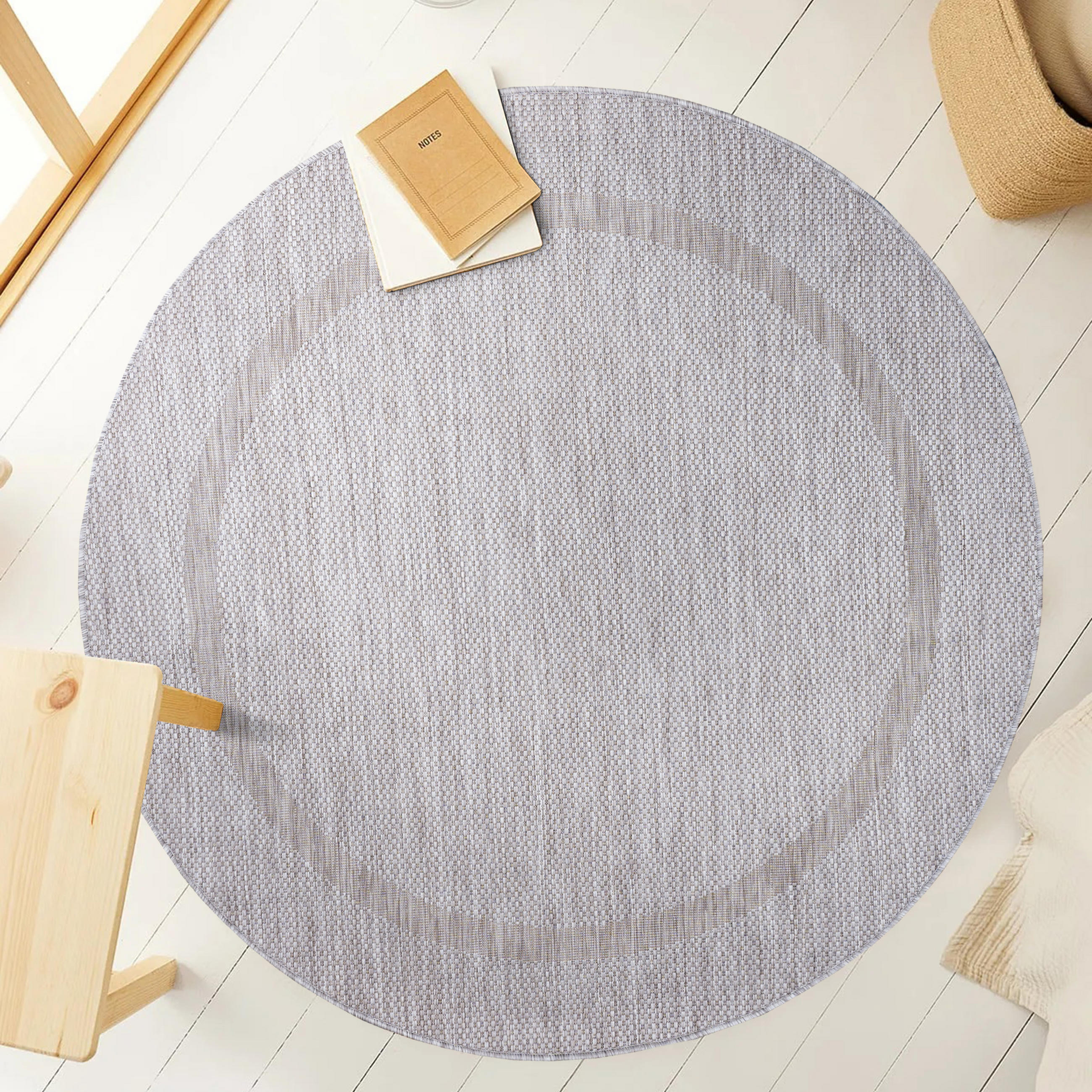 TEPPICH Outdoor Flachgewebe Uni-Design Polypropylen Balkon Silber Rund 200x200 - Silberfarben, Textil (200/200cm) - KADIMA DESIGN