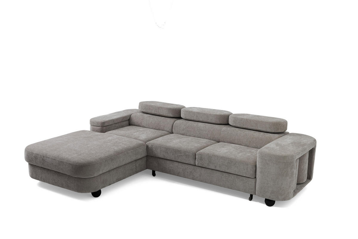 ECKSOFA LOVE L Links mit Schlaffunktion 124x210 Chenille Grau - Schwarz/Grau, Holz/Textil (284/205cm) - Muffo