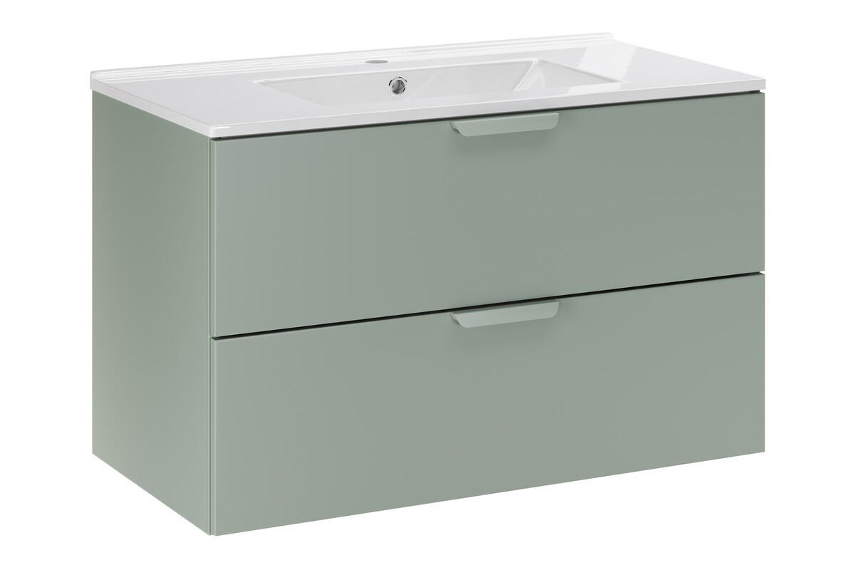 WASCHTISCHKOMBI 80 cm 2 Teile - Aster Green A BM411 in Grün Matt - Weiß Hochglanz/Grün, Holz/Keramik (80/51.8/46cm)