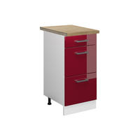 KÜCHENUNTERSCHRANK R-Line Bordeaux Hochglanz 40 cm mit Schubladen AP Eiche - Bordeaux/Weiß, Holzwerkstoff (40/81.6/60cm) - Vicco