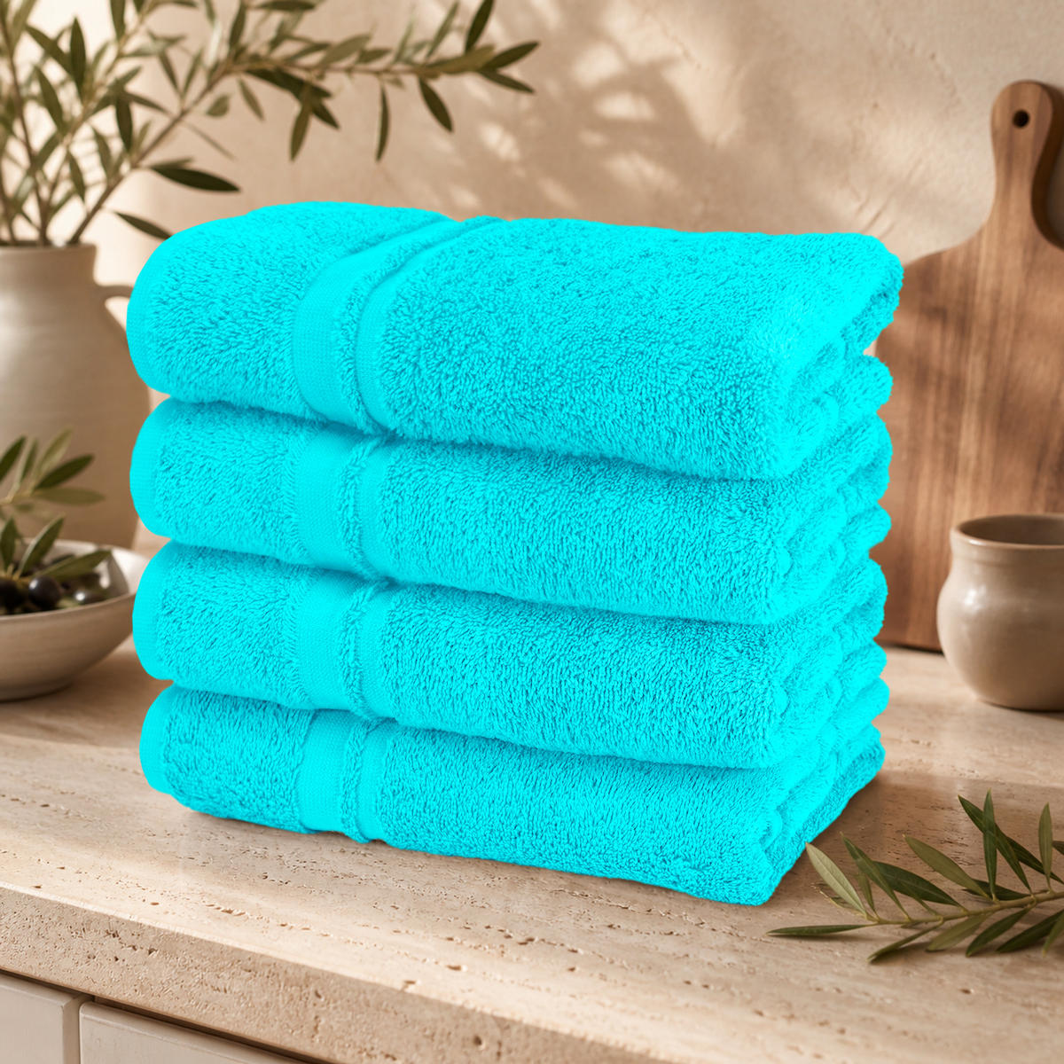 FROTTEE Küchenhandtücher 50x50 cm, 4er Set, Türkis - Türkis, Textil (50/50cm) - Lashuma