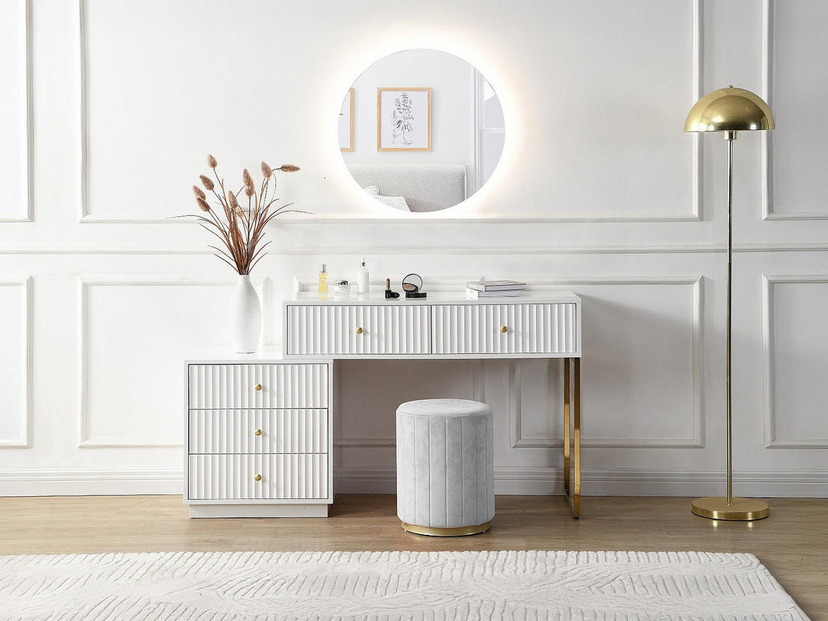 SCHMINKTISCH - 133 cmcm x 40 cmcm - Holz, Platte - Weiß - PEROLIA - Weiß, Holz (133/75/40cm) - Vente-Unique