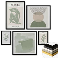 WANDBILDER 5er-Set - 50x50 cm & 20x30 cm & 40x60 cm Schwarzer Rahmen - Stilvolle abstrakte Pflanzengrafiken - Schwarz, Kunststoff (40/60cm) - ArtPrintCave