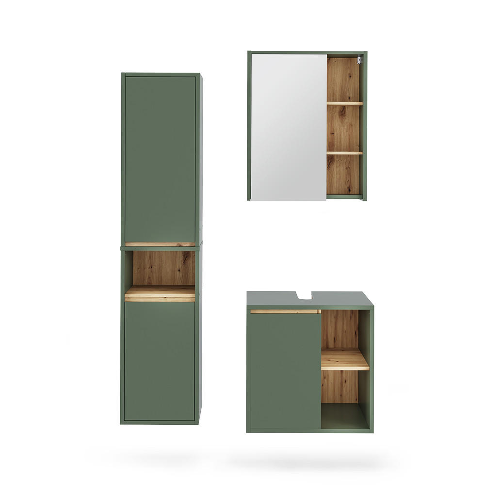 SADA KOUPELNOVÉHO NÁBYTKU Viola Zelená/umělecká - dub artisan/zelená barva, kompozitní dřevo (60/60/45.5cm) - Vicco