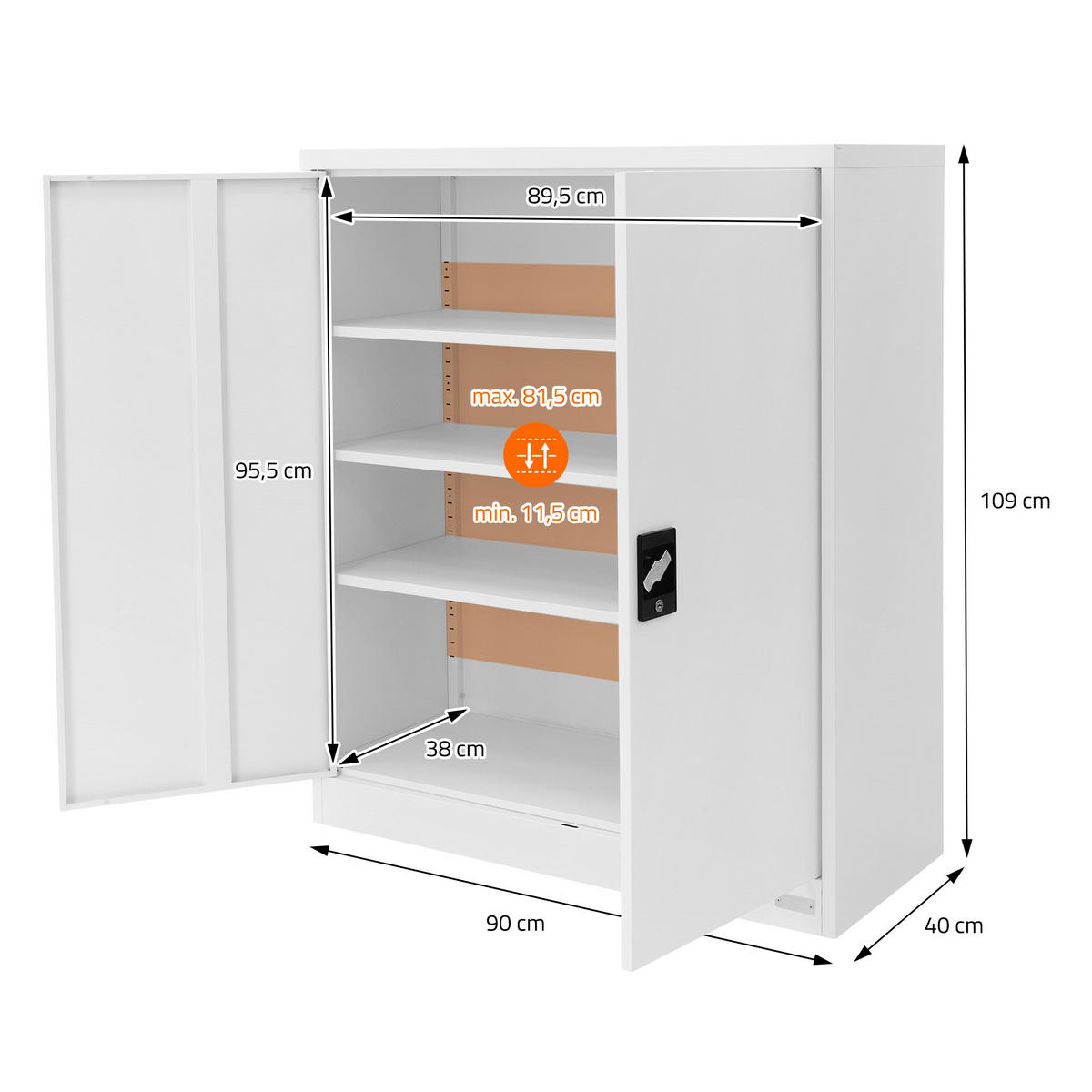 AKTENSCHRANK - Weiß, Metall (40/109/90cm) - ML-DESIGN