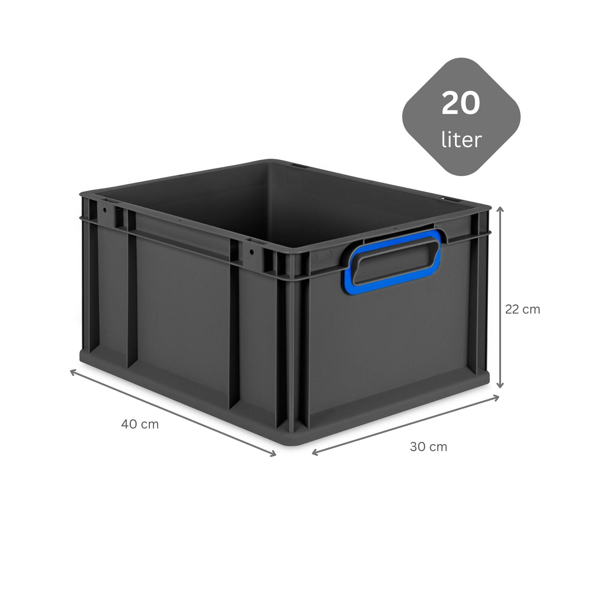 EUROBOX NextGen Color 22x30x40 cm 20 Liter Griffe blau zu, Schwarz - Blau/Schwarz, Kunststoff (30/22/40cm) - PROREGAL