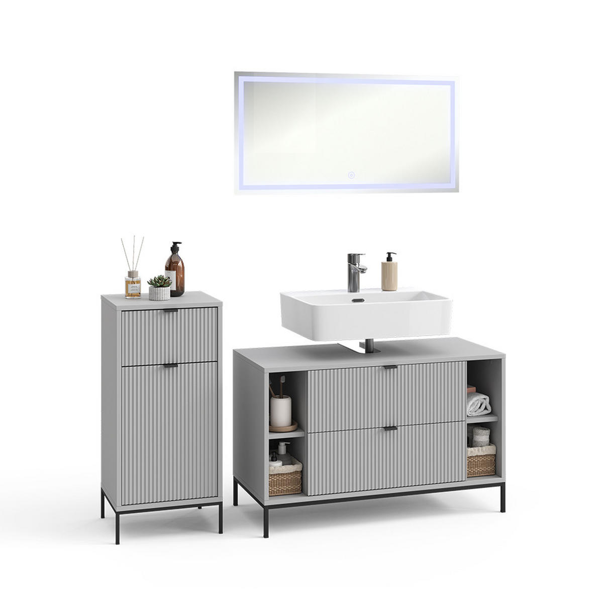 BADMÖBEL-SET Eliza Grau 3 Teile - Grau, Holzwerkstoff (100/63/45.1cm) - Vicco