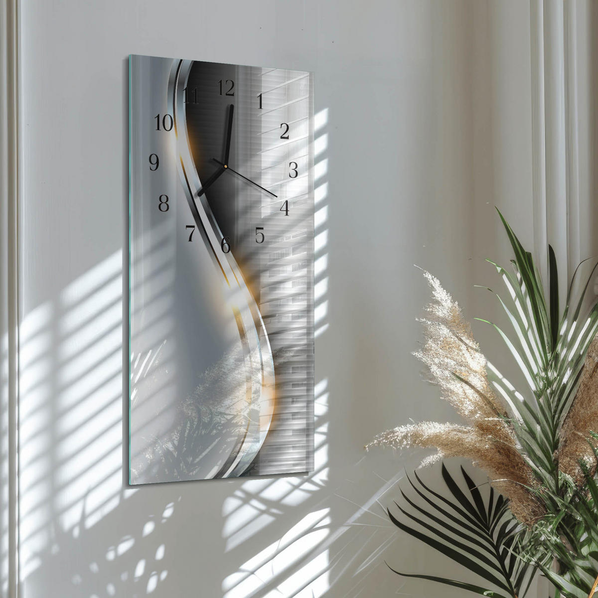 WANDUHR 60x30 cm - Roter Bus - Silberfarben, Glas (30/60/0.4cm) - TULUP