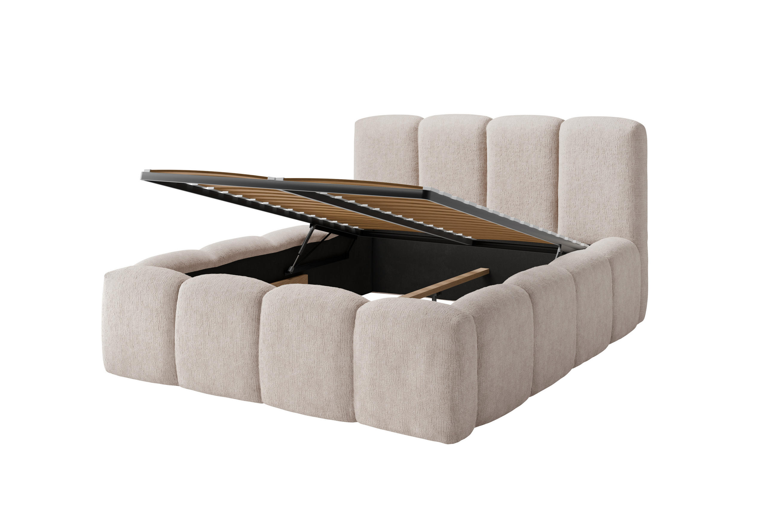 POLSTERBETT NOVERA – 180×200 cm - Mit Bettkasten Kaschmir Beige - Kaschmir/Beige, Holzwerkstoff (180/200cm) - Milaros Markt
