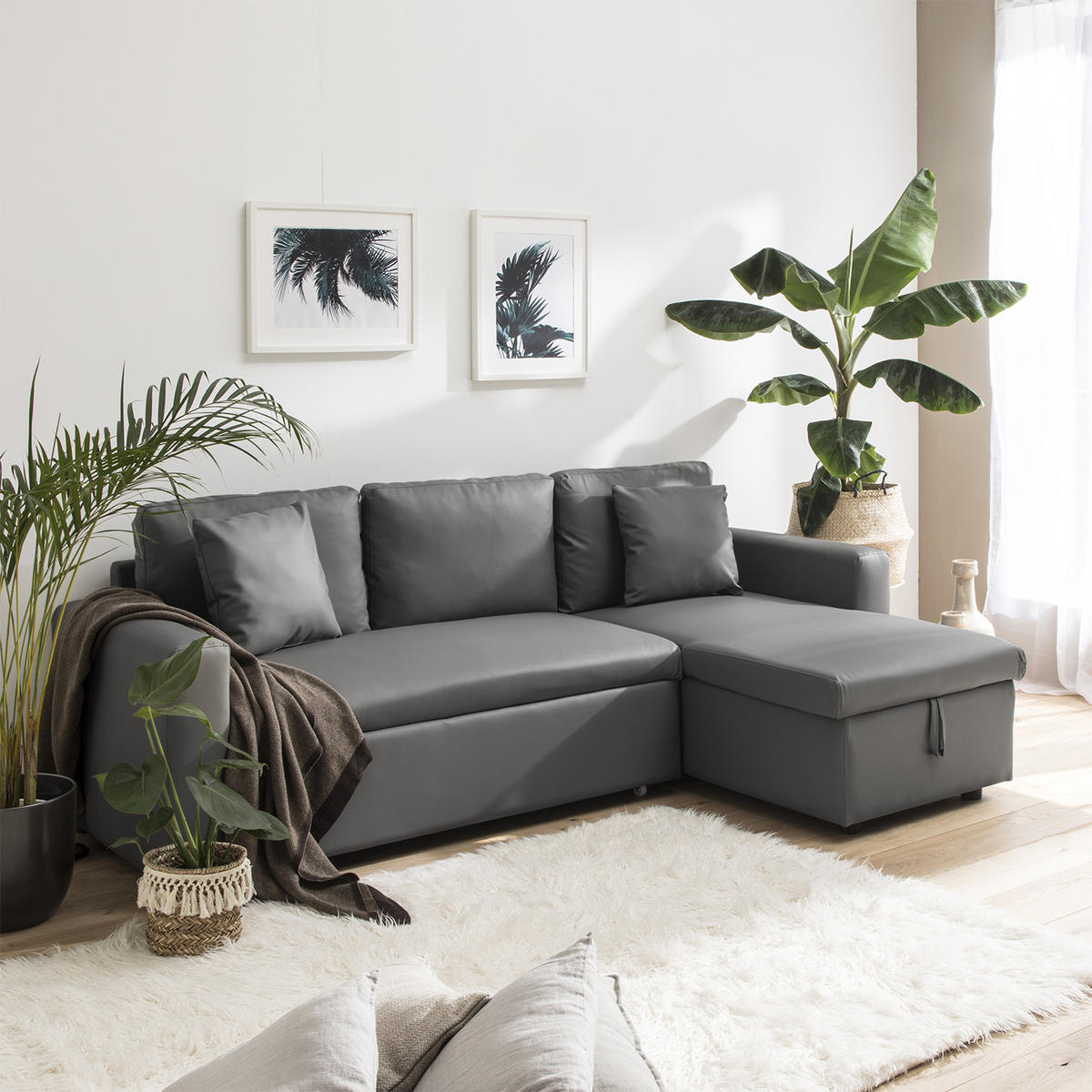 ECKSOFA Clark grau 3 Plätze - Grau, Kunststoff (225/146cm) - Happy Garden
