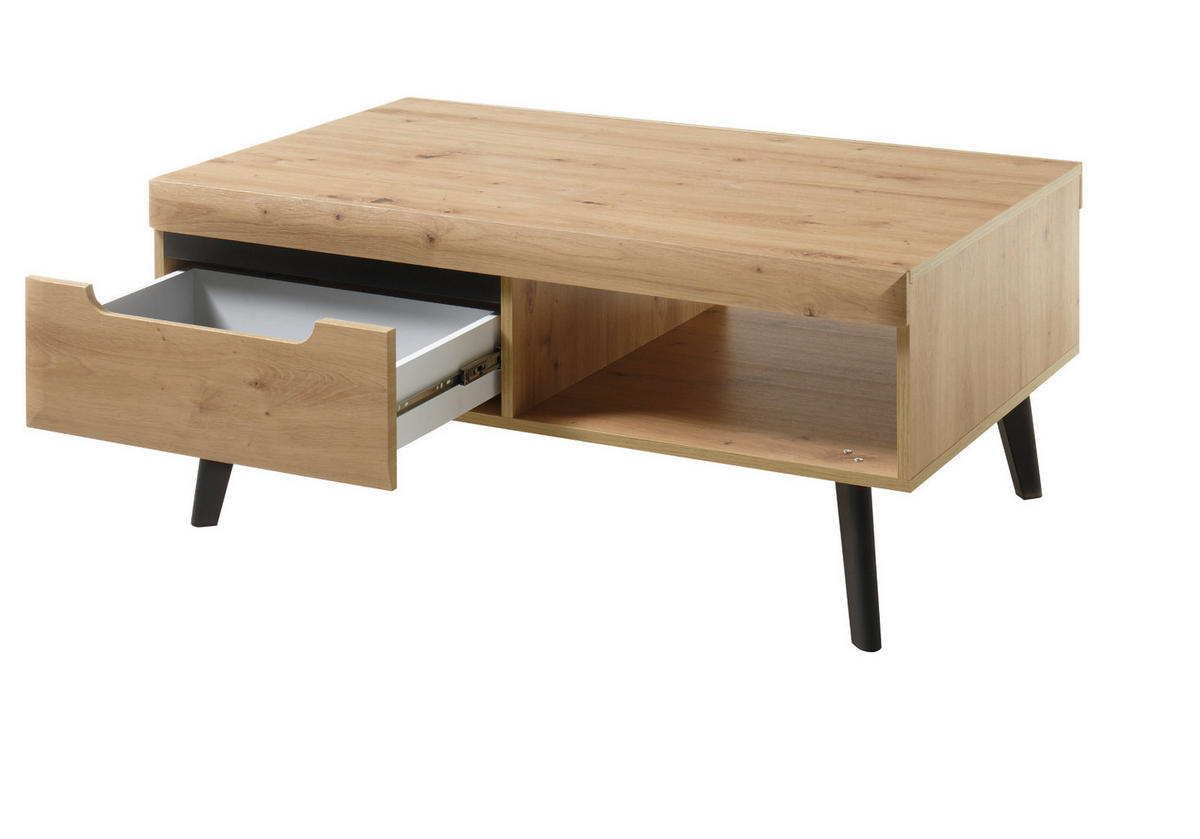 COUCHTISCH Artisan Eiche schwarz, Beistelltisch skandinavisch, 107 x 67 cm - Schwarz/Eiche Artisan, Holzwerkstoff (107/67/46cm) - Furn.Design