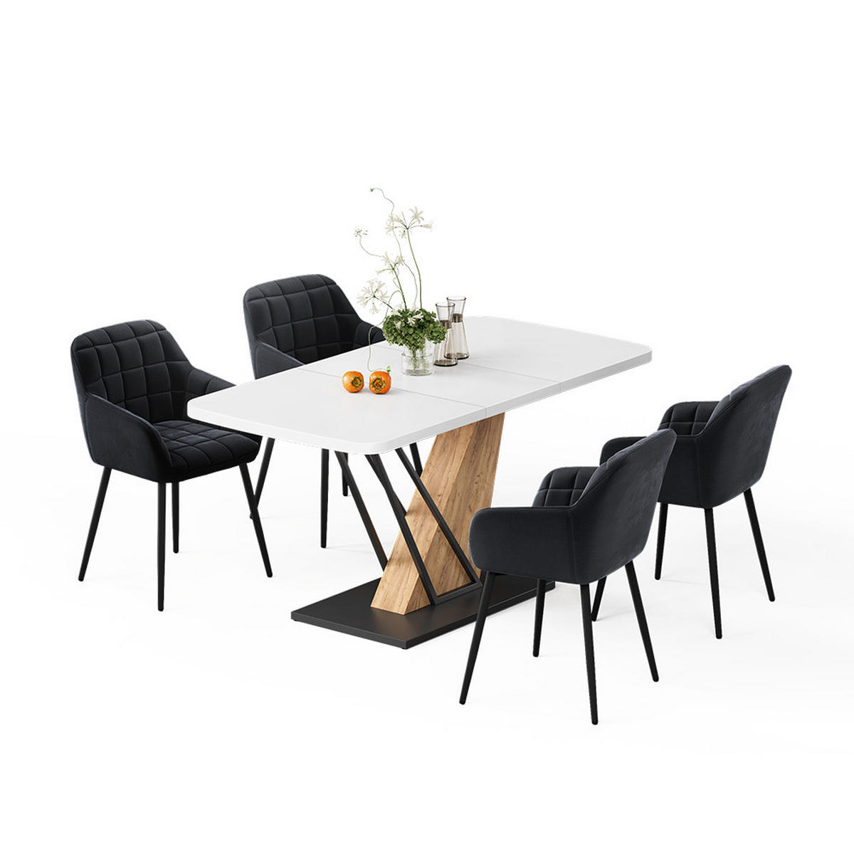 SÚPRAVA JEDÁLENSKÉHO STOLA Fenaro, biely/Dub Goldkraft, 120 x 80 cm so 4 jedálenskými stoličkami - biela/farba duba, kompozitné drevo (120/76/80cm) - Vicco