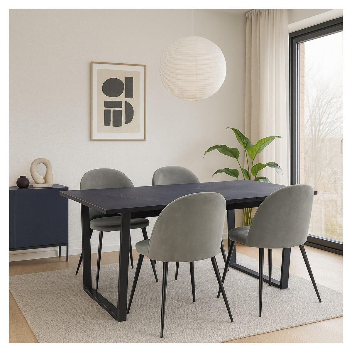 ESSGRUPPE 5-TLG. Tilst Schwarz, Grau - Grau, Holzwerkstoff/Textil (160/74/90cm) - ebuy24