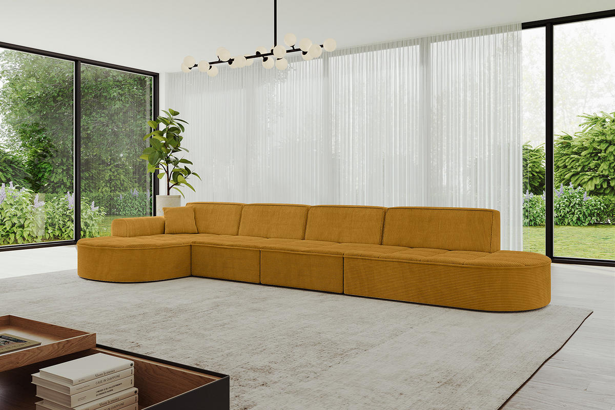 ECKSOFA Ottomane Links TARO-L3 - 413x171x79,5 cm Senfgelb - Currygelb/Gelb, Holzwerkstoff/Textil (413/171cm) - ALTDECOR