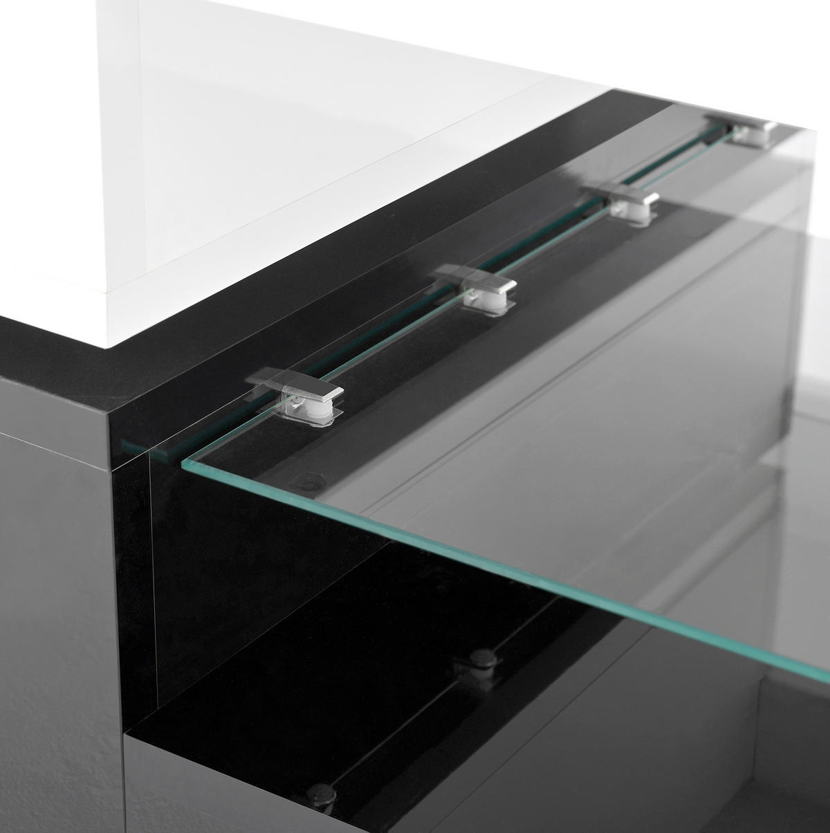 COUCHTISCH aus Spanplatte und Glas 90x45x35,5 cm Schwarz-Weiß mit LED-Beleuchtung - Weiß, Holzwerkstoff (90/45/35.5cm) - IVMEU