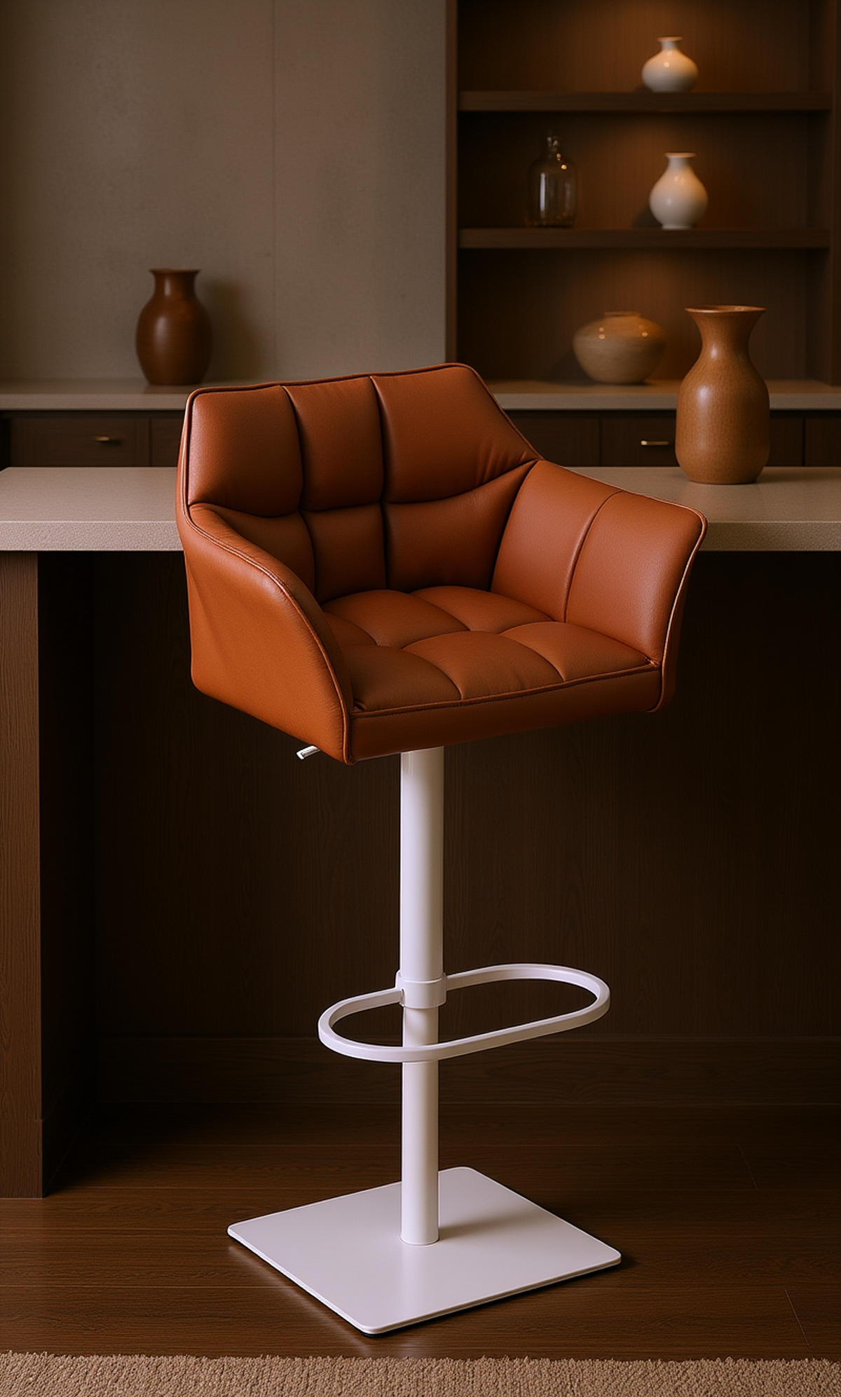 BARHOCKER 2er Set Damaskus Kunstleder weiß hellbraun - Braun/Weiß, Textil/Metall (64/110/48cm) - TPFLiving