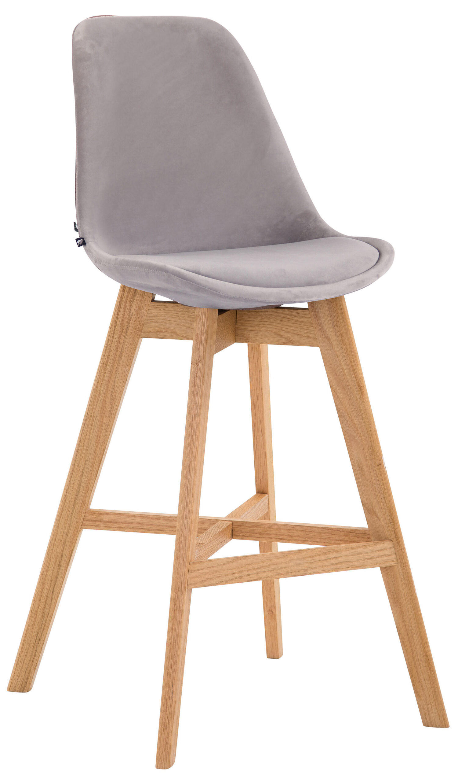 BARHOCKER Canada, Gestell natura, Samt Grau - Naturfarben/Grau, Holz/Textil (48/100/56cm) - TPFLiving