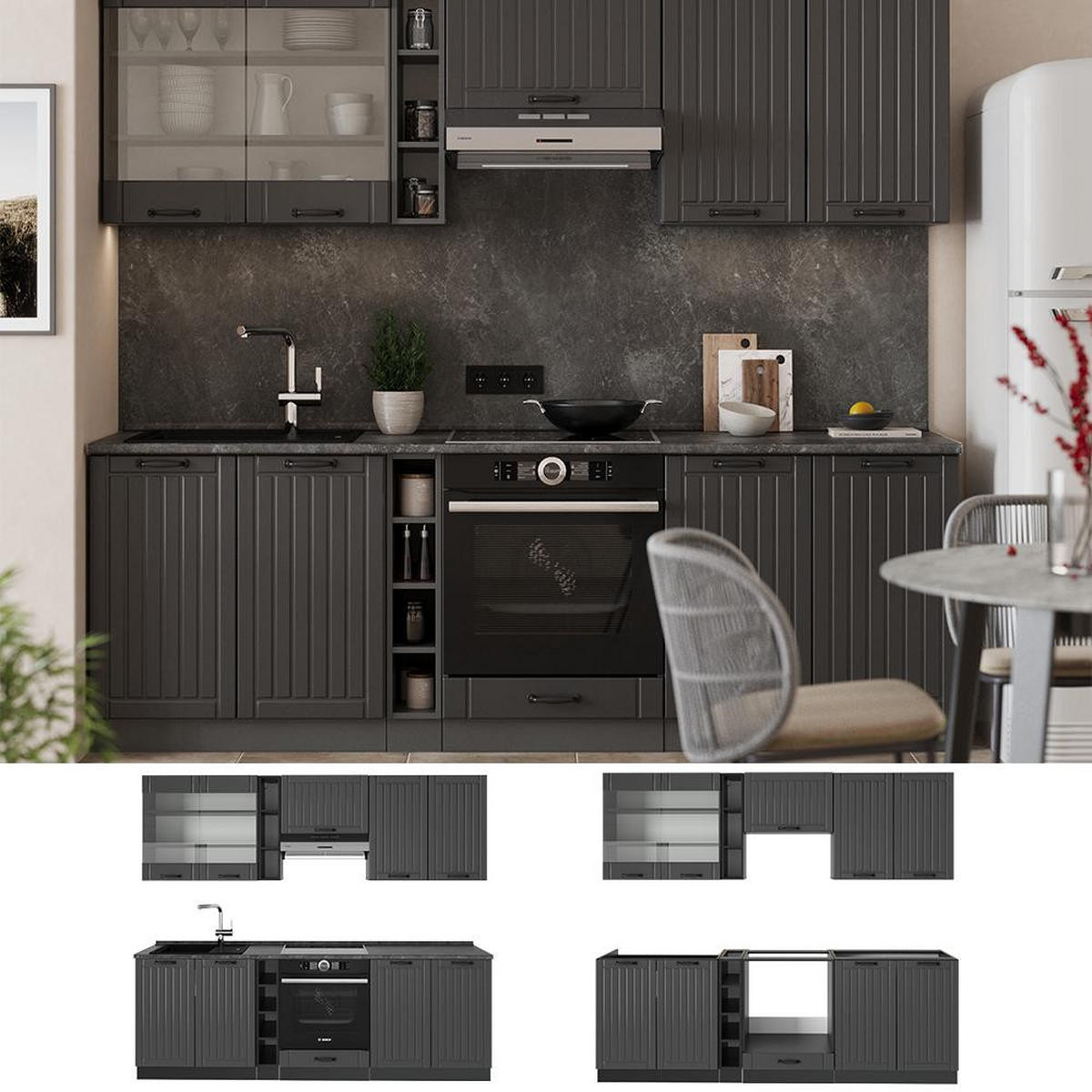 CHICINETĂ Fame-Line Gri închis 235 cm , AP Marmură - gri închis/antracit, compozit lemnos (235/206.8/60cm) - Vicco