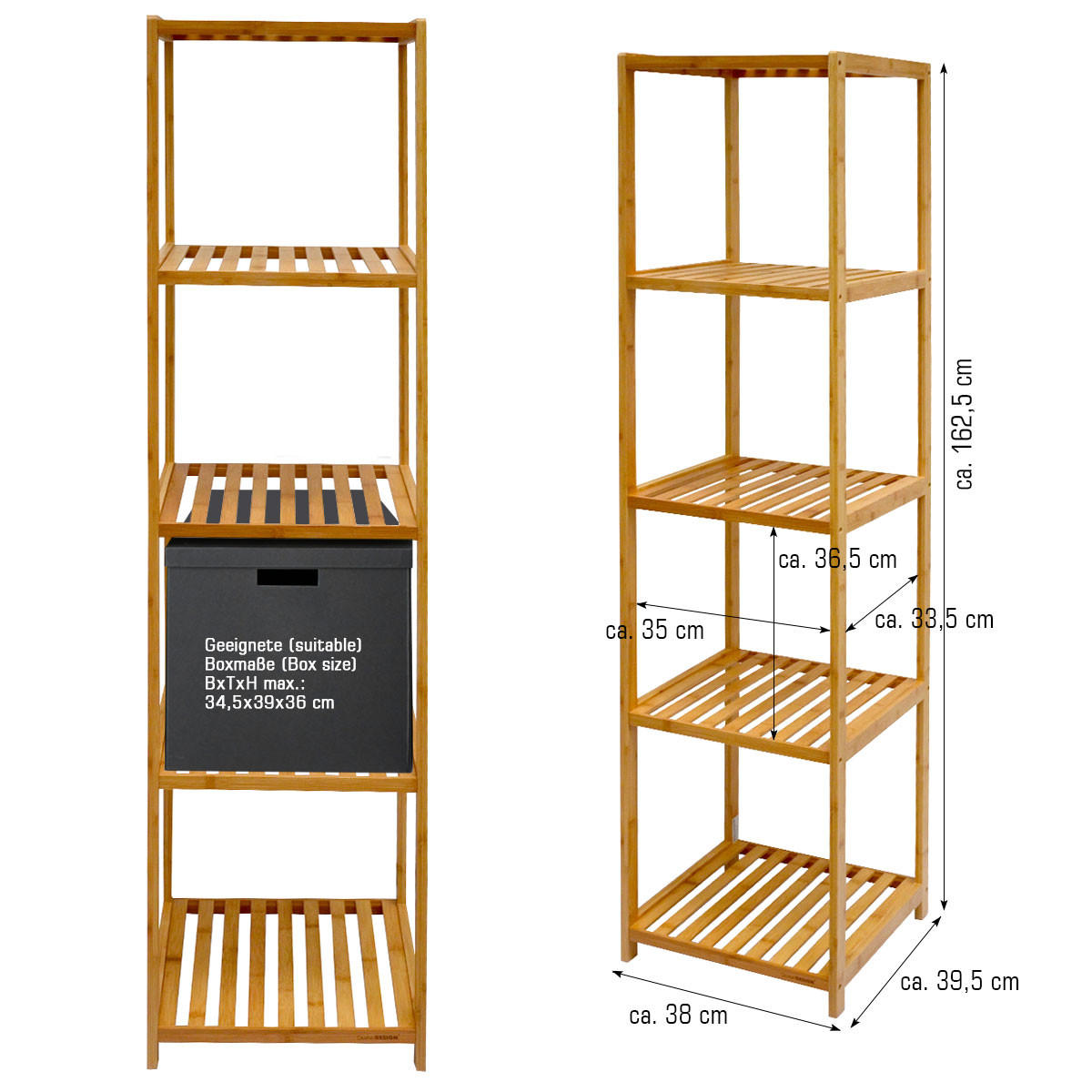 BADREGAL 38x39,5x162,5 cm mit 5 Fächern - Braun, Holz (39.5/162.5/38cm) - Dunedesign