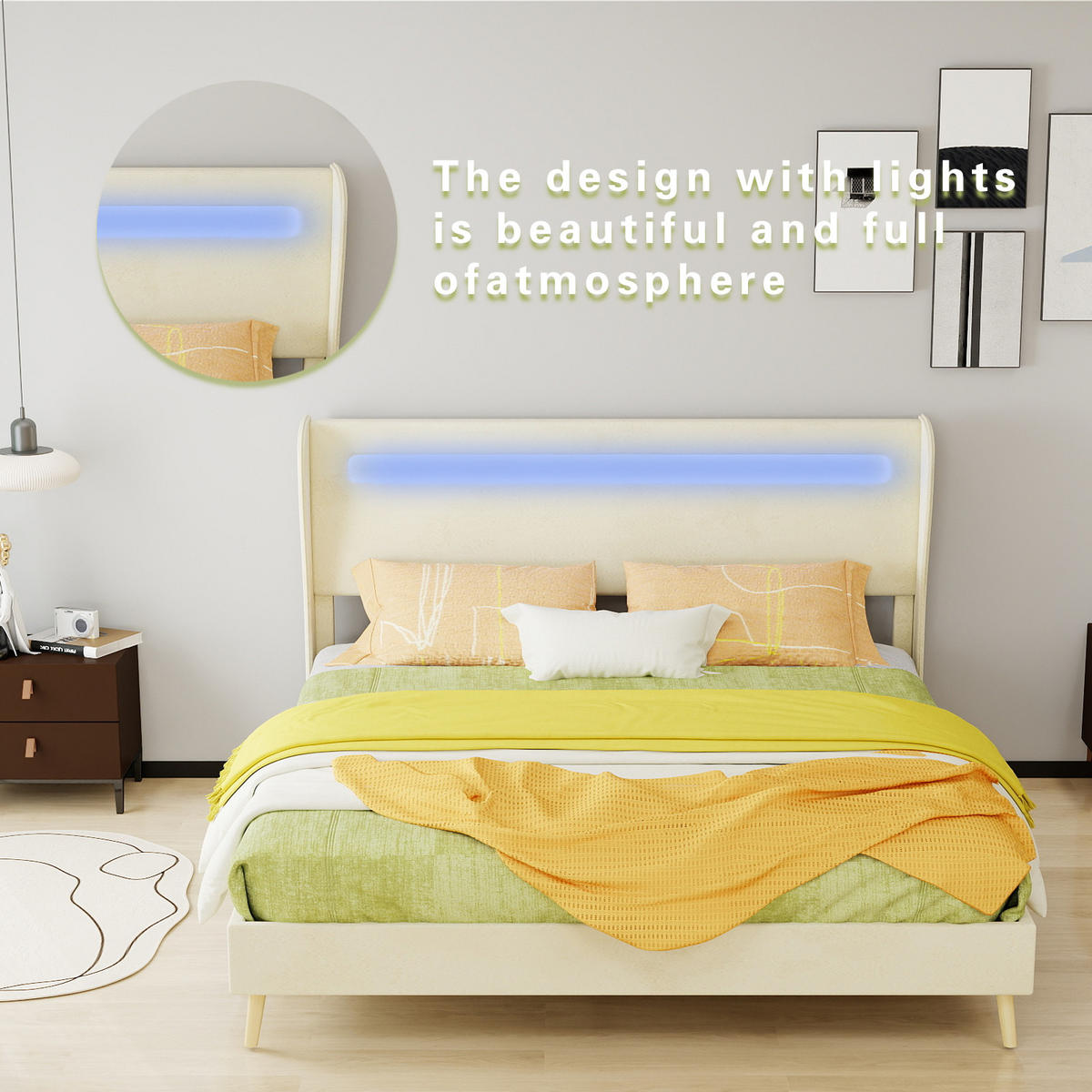 POLSTERBETT 160/200 cm DE-35471 mit LED-Kopfteil Beige - Beige, Metall (160/200cm) - ComfortXL
