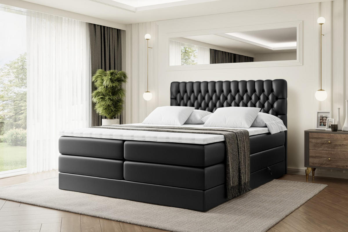 BOXSPRINGBETT SERENE KING - 200 x 200 - H3/H4 - Schwarz Hochglanz - Schwarz Hochglanz, Holzwerkstoff (200/200cm) - ALTDECOR