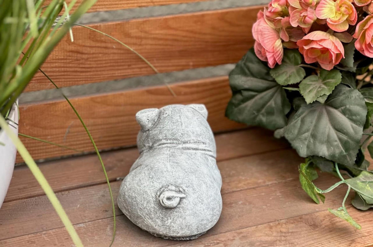 STEINFIGUR Glücksschwein Svenny Schwein Schweinchen Steinguss frostfest - Grau, Stein (16/7/11cm) - stoneandstyle