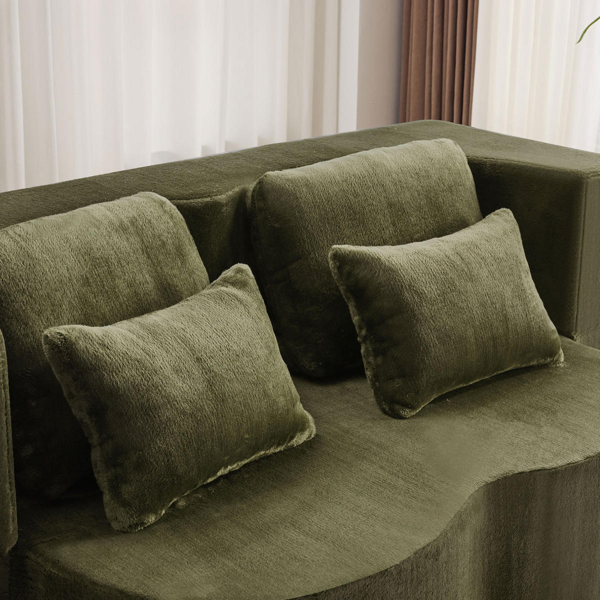SCHLAFSOFA aus Plüschstoff 2-in-1 mit 4 Kissen, faltbar und multifunktional, Grün - Grün, Kunststoff (198/76/60cm) - Redom
