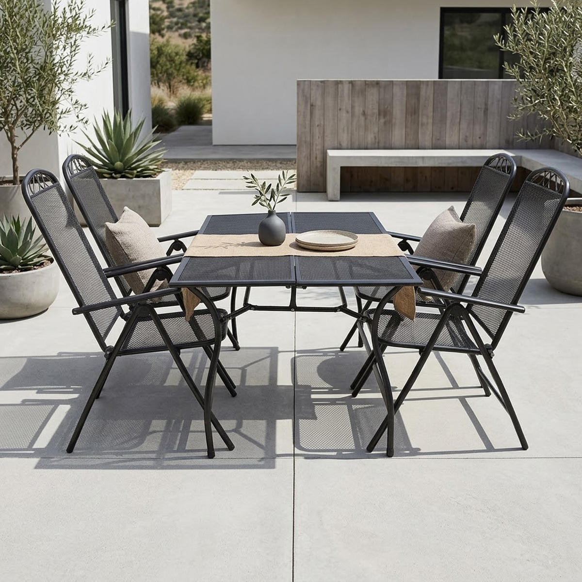 GARTENESSGRUPPE Glasgow - GartenGARTEN-GARNITUR für 4 Personen - Gartenmöbel Set 5-teilig - Streckmetall anthrazit - Grau, Metall - TPFGarden