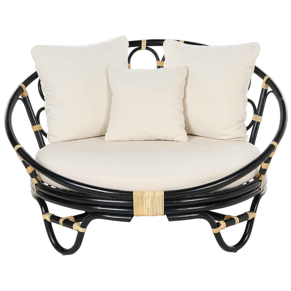 SONNENINSEL Rattan schwarz Auflagen beige ROSSANO - Beige/Schwarz, Naturmaterialen (112/71/110cm) - Beliani
