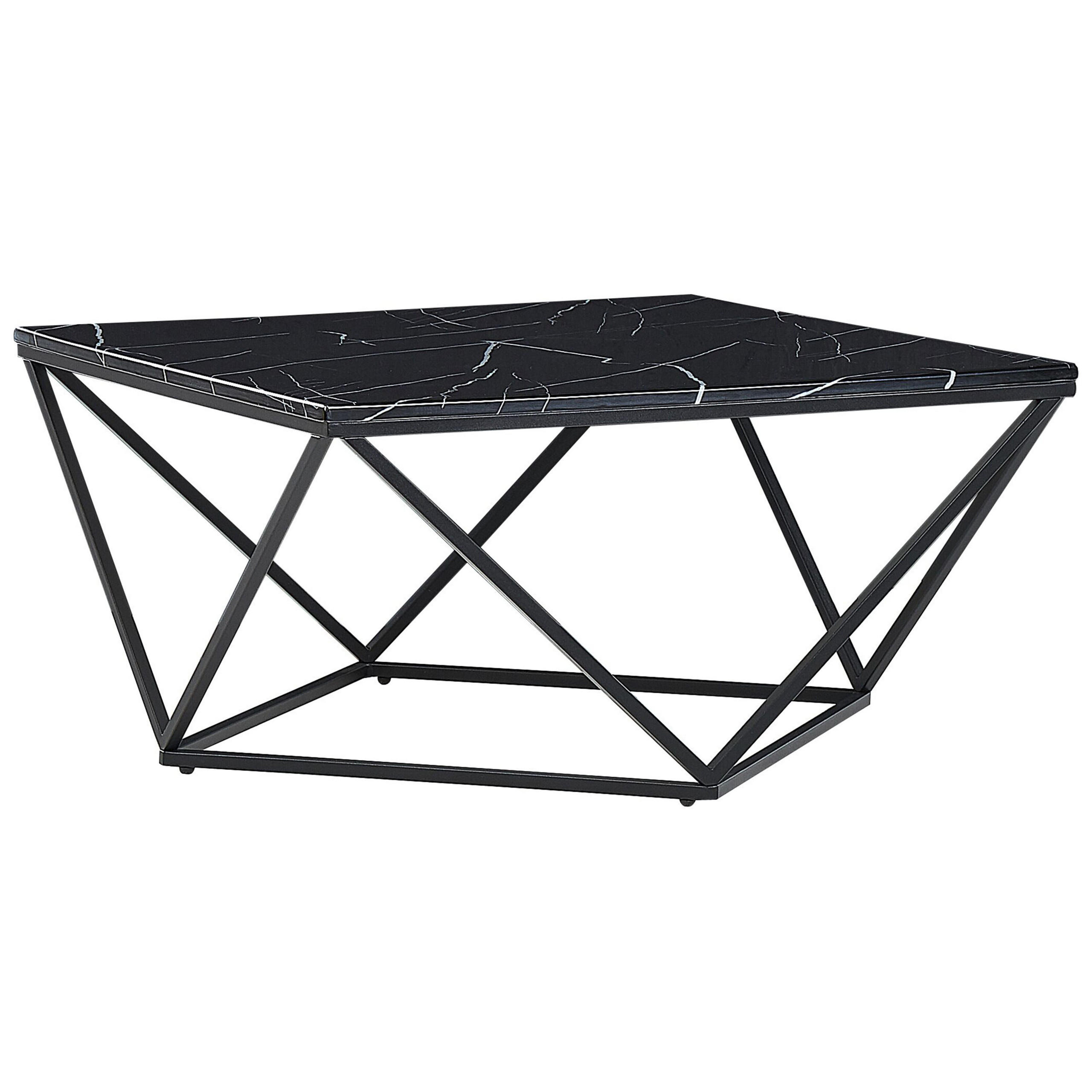 COUCHTISCH Marmor Optik schwarz quadratisch 80/80 cm Malibu - Schwarz, Holzwerkstoff (80/80/40cm) - Beliani