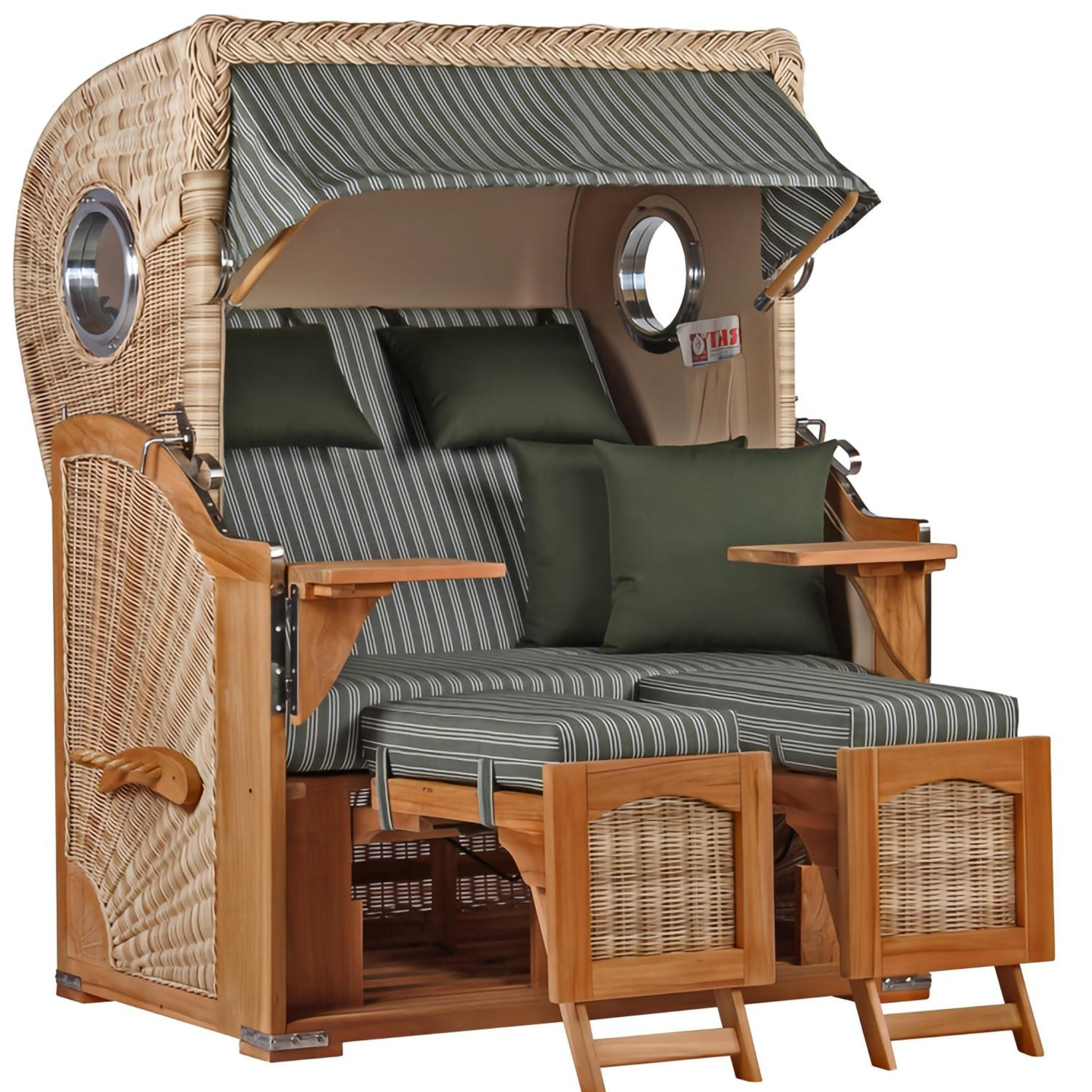 STRANDKORB Düne 2-Sitzer Teak Shell - Braun/Grün, Holz/Metall (125/170/80cm) - Mr. Deko