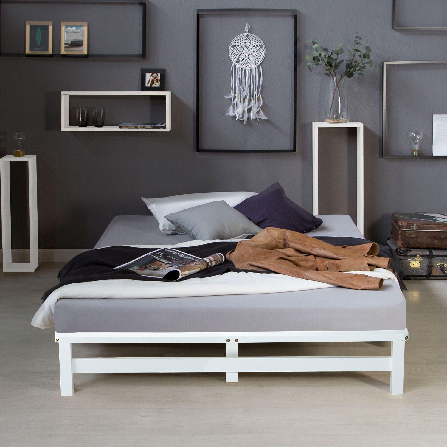 HOLZBETT Palettenbett 140/200 cm weiß - Weiß, Holz (140/200cm) - Homestyle4u