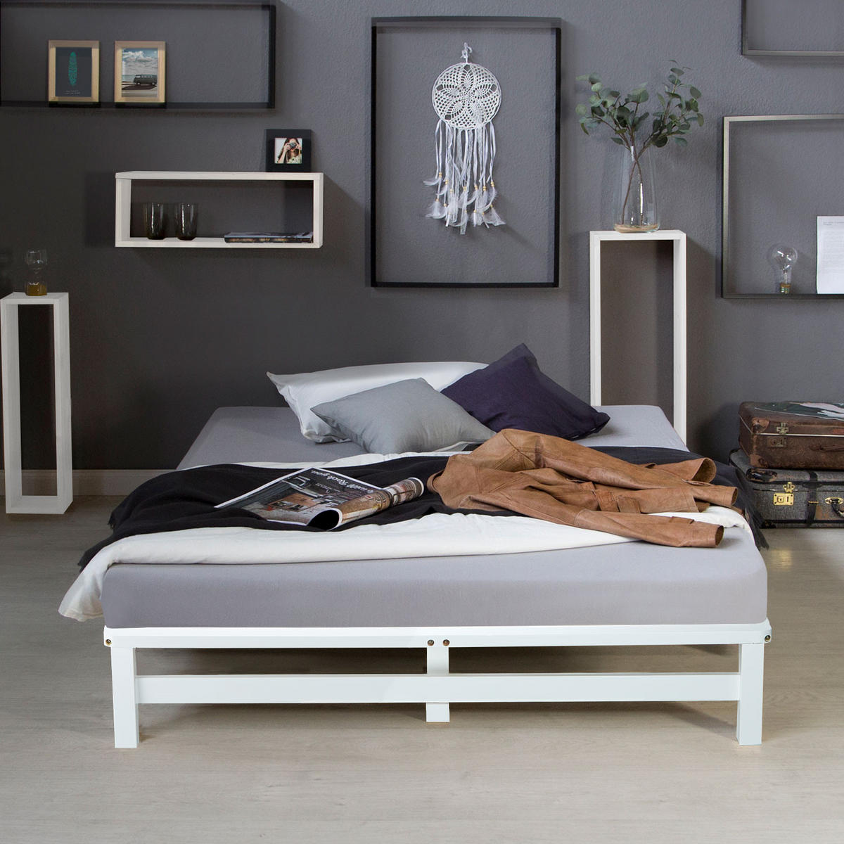 HOLZBETT Palettenbett 140/200 cm weiß - Weiß, Holz (140/200cm) - Homestyle4u