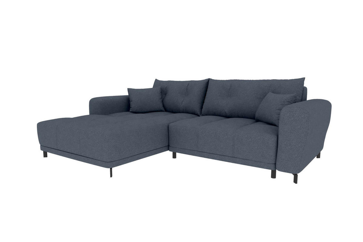 ECKSOFA Massimo Strukturstoff Dunkelblau inkl. Schlaffunktion Links - Schwarz/Dunkelblau, Textil/Metall (246/177cm) - 99rooms