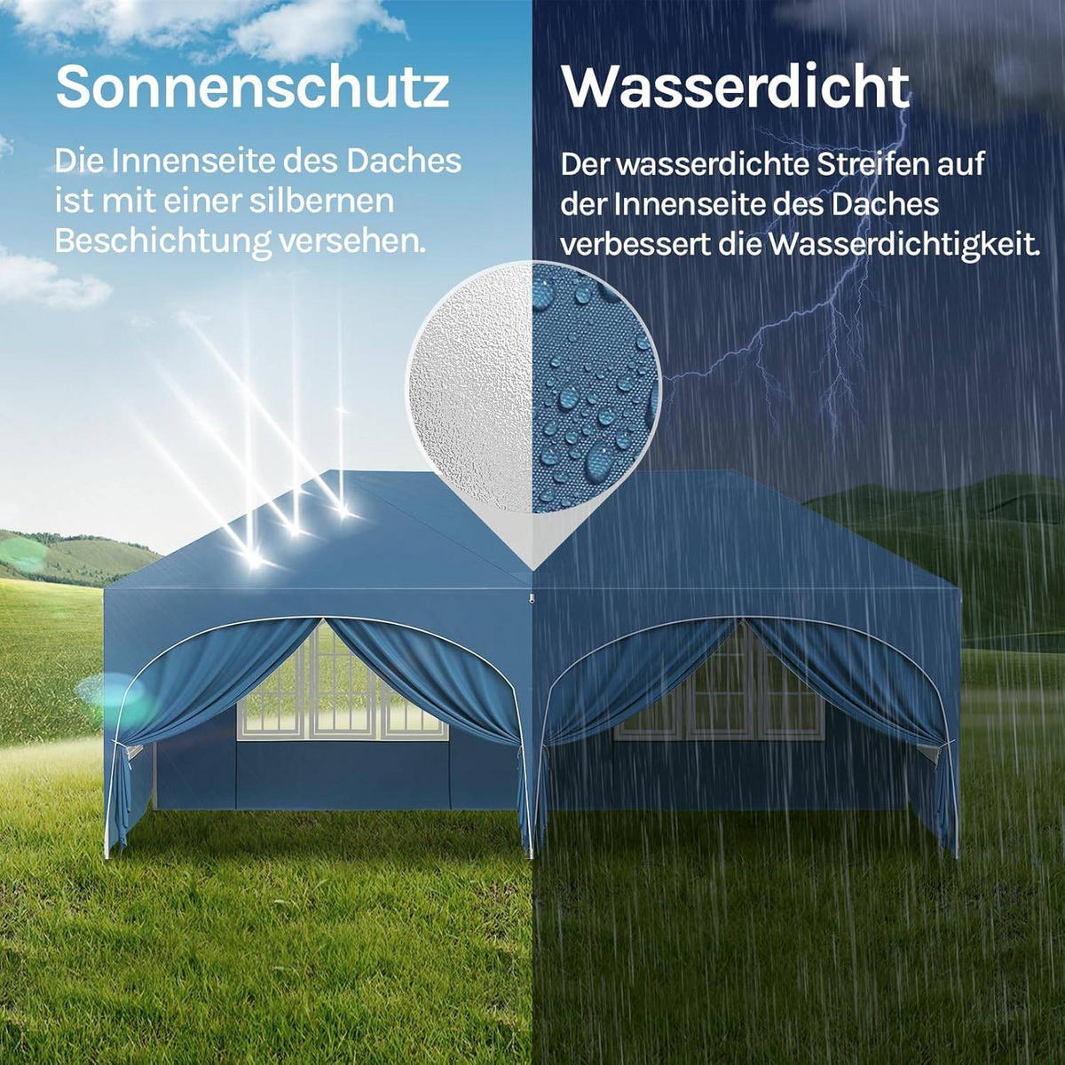PAVILLON, Faltpavillon 3x6 m, mit 6 Seitenwänden, Grün - Blau, Metall (300/250/600cm) - Woltu