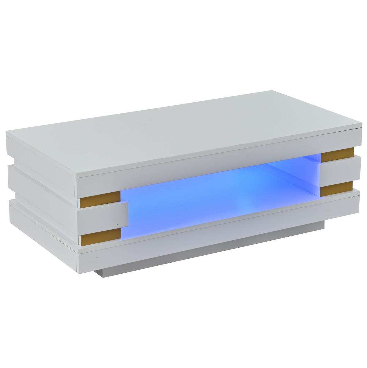 KONFERENČNÍ stolek 100/50/35 cm bílý se zlatými prvky z dřevotřísky s LED osvětlením - bílá, kompozitní dřevo (100/50/35cm) - OKWISH