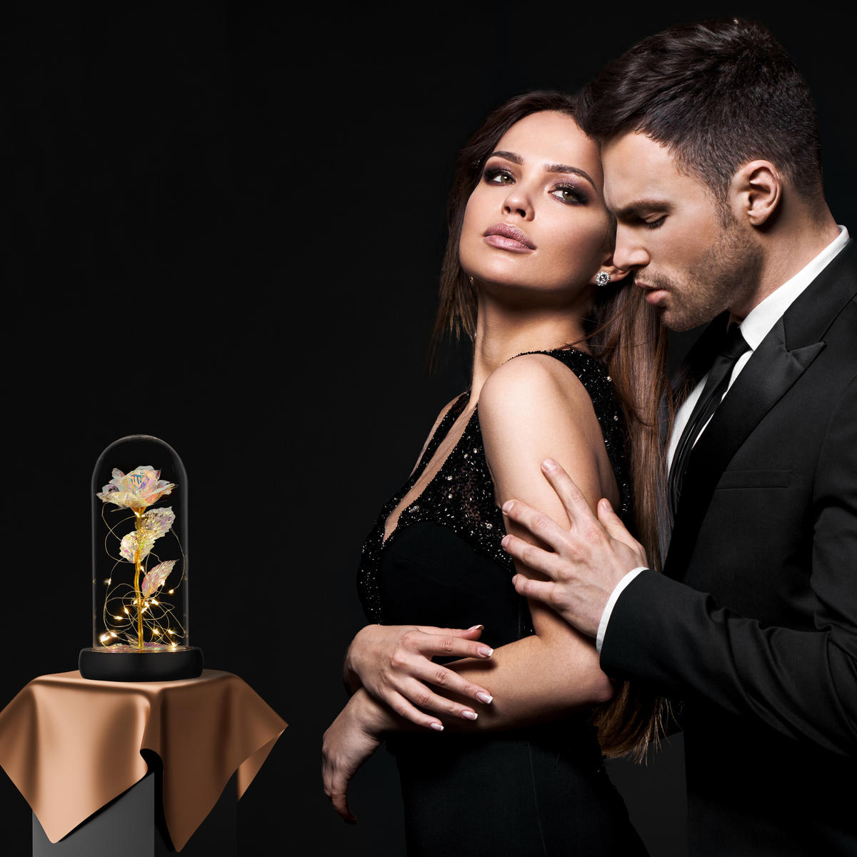 EWIGE Rose - Multicolor, Glas/Holz (11/22/11cm) - Relaxdays