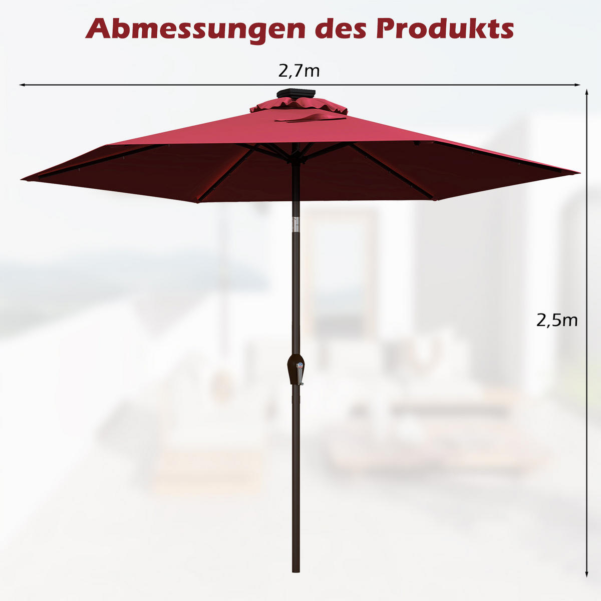 SONNENSCHIRM Weinrot - Weinrot, Kunststoff (270/270cm) - COSTWAY